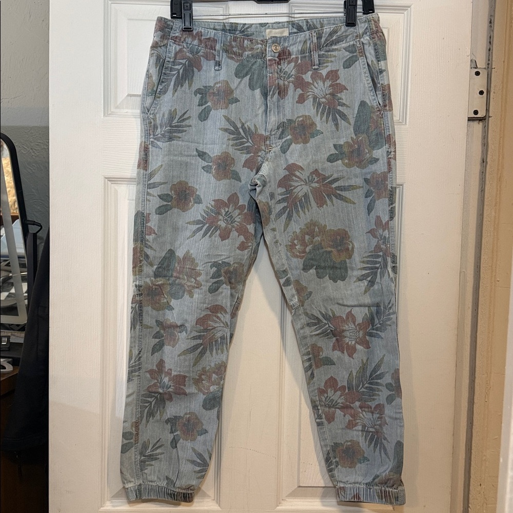 MOTHER Multicolor Floral Denim Cropped Joggers